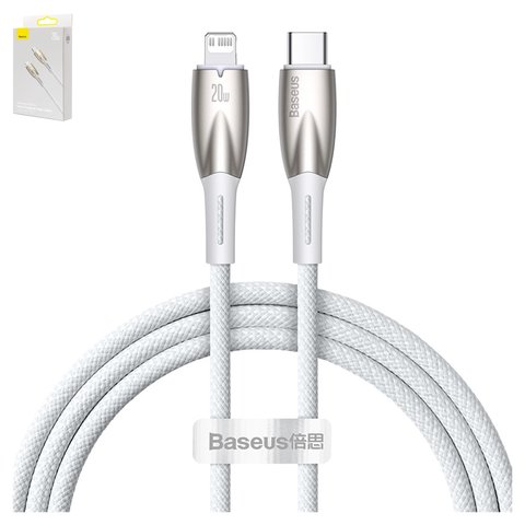 USB кабель Baseus Glimmer, USB тип C, Lightning, 100 см, 20 Вт, белый, #CADH000002