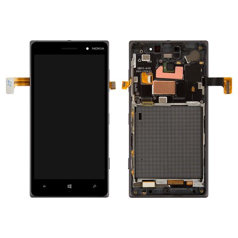 Дисплей для Nokia 830 Lumia, черный, с рамкой