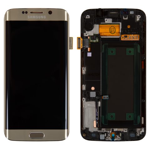 Pantalla LCD puede usarse con Samsung G925F Galaxy S6 EDGE, dorado, con marco, original vidrio reemplazado 
