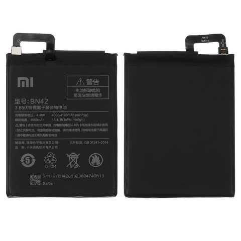 Batería BN42 puede usarse con Xiaomi Redmi 4, Li ion, 3.85 V, 4100 mAh, Original PRC 