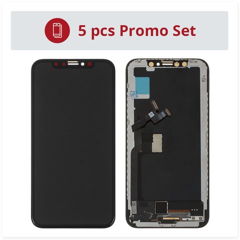 LCD compatible with Apple iPhone X, black, with frame, Copy, AAA, Tianma, TFT , 5 pcs promo set 
