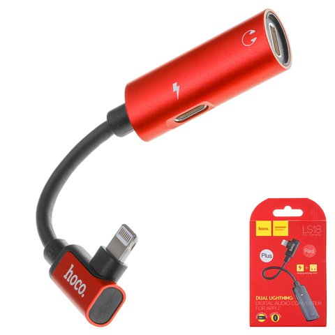 Adapter Hoco LS18, Lightning to Dual Lightning 2 in1, doesn't support microphone , Lightning, red 
