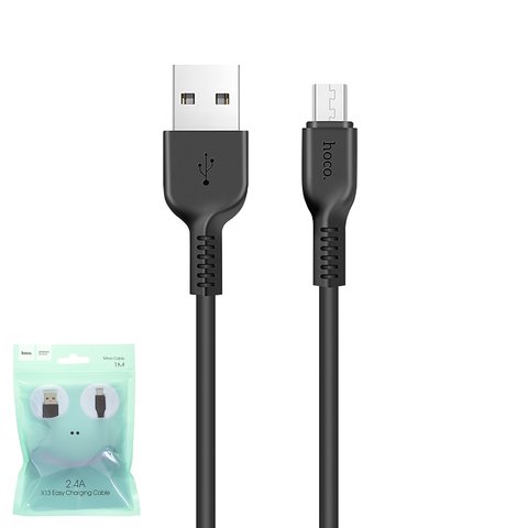 USB Cable Hoco X13, USB type A, micro USB type B, 100 cm, 2.4 A, black  #6957531061168