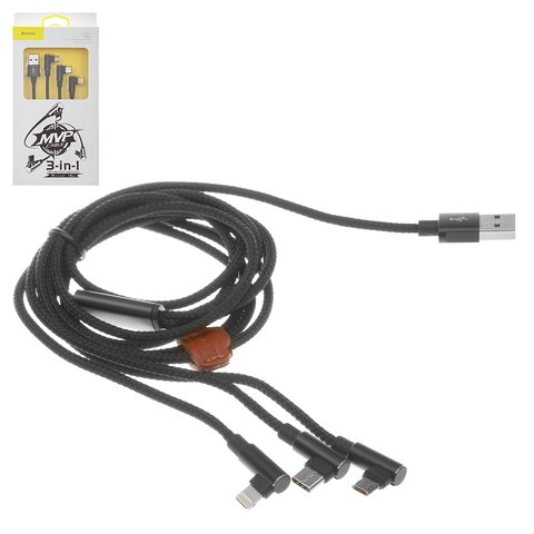 USB Cable Baseus MVP Mobile Game, USB type A, USB type C, micro USB type B, Lightning, 120 cm, 3.5 A, black  #CAMLT WZ01