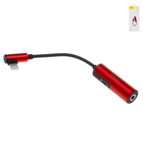 Adaptador Baseus L42, no soporta micrófono, de Lightning a 3.5 mm 2 en 1, TRS 3.5 mm, Lightning, rojo, #CALL42 01