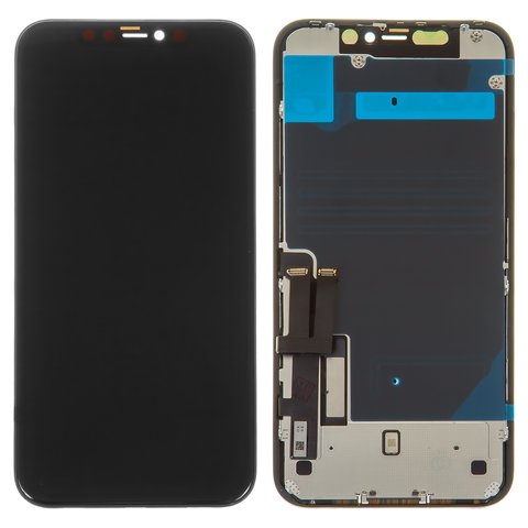 Pantalla LCD puede usarse con iPhone 11, negro, con marco, PRC, con placa protectora de pantalla, #Self welded OEM