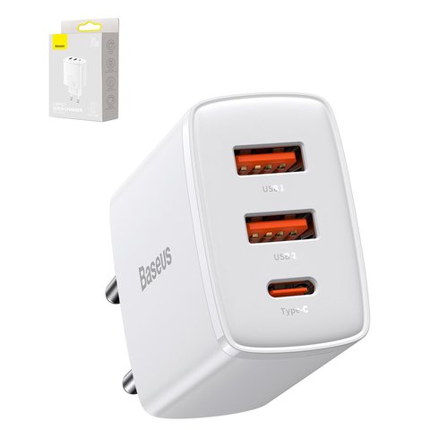 Сетевое зарядное устройство Baseus Compact, 30 Вт, Quick Charge, белый, 3 порта, #CCXJ E02