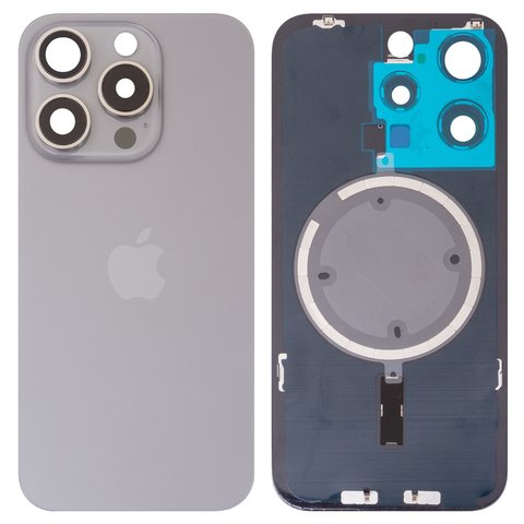 Housing Back Cover compatible with iPhone 15 Pro, gray, with camera lens, Original PRC , natural titanium 