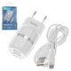 Mains Charger Hoco C41A, (12 W, 220 V, (2 USB outputs 5V 2.4A), white, with micro-USB cable Type-B)