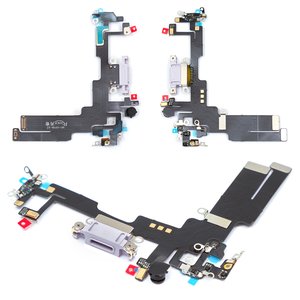 Flat Cable compatible with iPhone 14, charge connector, purple, with microphone, with components, HC 