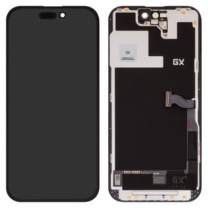 LCD compatible with iPhone 14 Pro, black, with frame, HC, without IC, OLED , GX OEM hard 