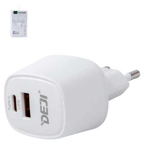 Mains Charger Deji DJ A88, 20 W, white, 2 outputs 