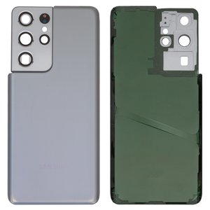 Panel trasero de carcasa puede usarse con Samsung G998 Galaxy S21 Ultra 5G, plateada, con vidrio de cámara