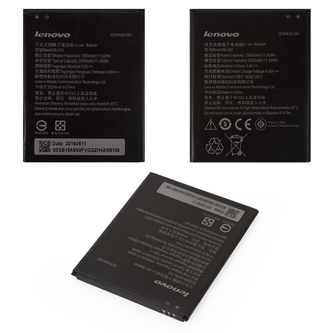 Акумулятор BL243 для Lenovo K3 Note K50 T5 , Li ion, 3,8 В, 3000 мАг, Original PRC 