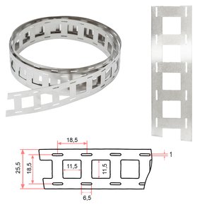 Лента никелевая для сварки аккумуляторов 18650 2P, 0,2 мм, 18,5 мм, 1 м, никелированная сталь