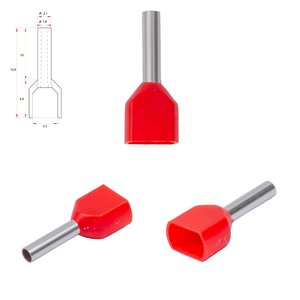 Наконечник TE7508, для 2х проводів, трубчастий, ізольований, червоний, 10 шт., 0,75 мм², 8 мм