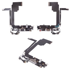 Шлейф для iPhone 15 Pro Max, коннектора зарядки, белый, с микрофоном, HC