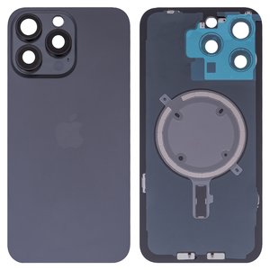 Задняя панель корпуса для iPhone 15 Pro Max, черная, со стеклом камеры, HC