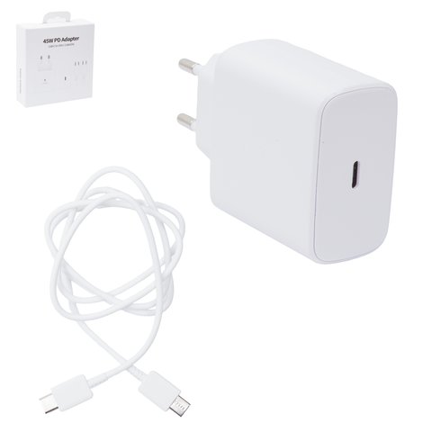 Мережевий зарядний пристрій EP TA845, 45 Вт, Power Delivery PD , білий, з кабелем USB тип C до USB тип C, 1 порт, service pack box